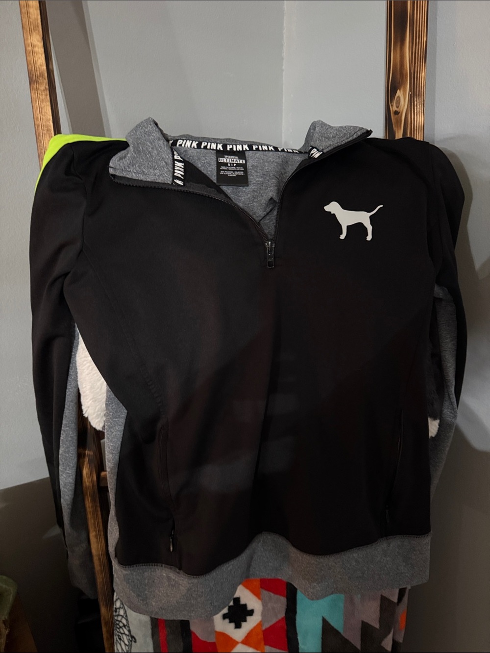 PINK Victoria's Secret Black & Gray Half-Zip Kids Jacket with Logo